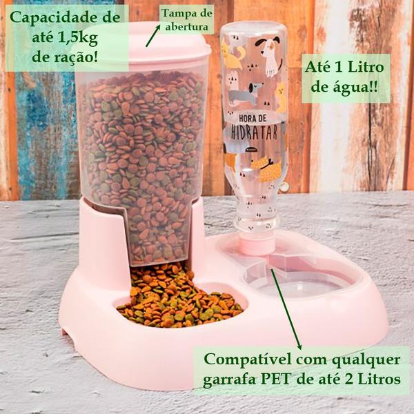 Imagem de Dispenser alimentador porta ração água vasilha rosa comedouro bebedor duplo automático pet cães gato