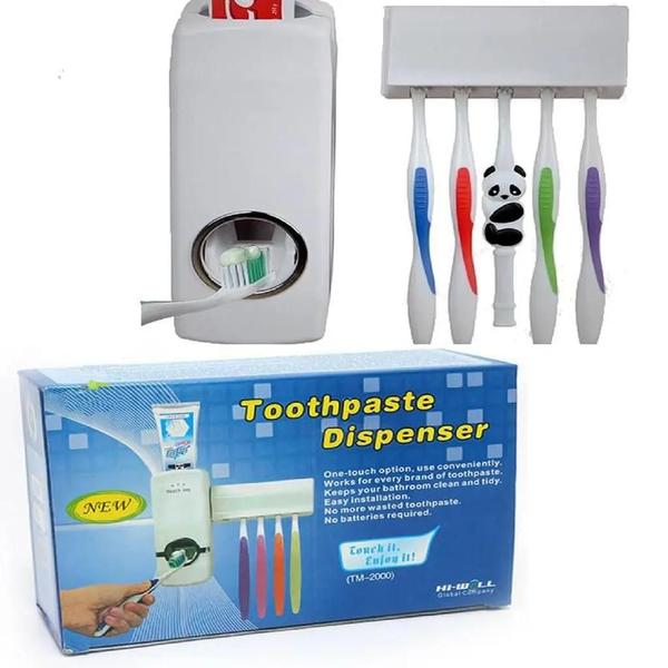 Imagem de Dispenser Aplicador De Pasta De Dente Com Suporte Escova E Suporte