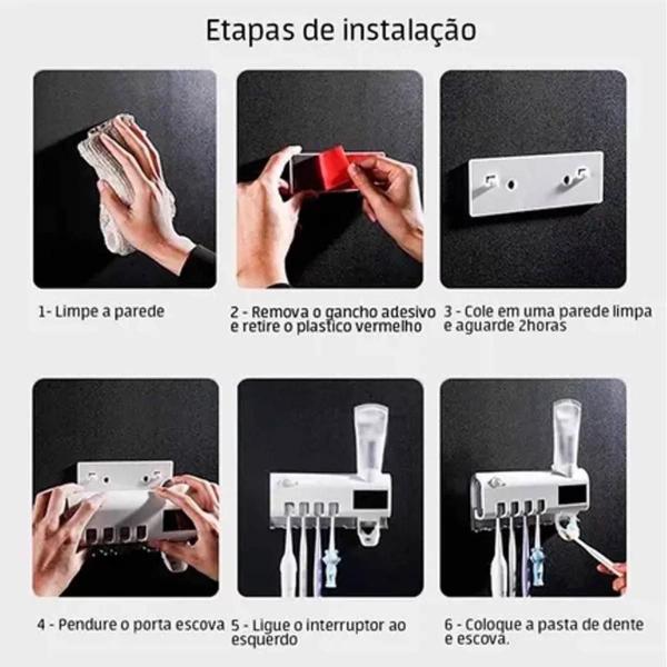 Imagem de Dispenser Automático Pasta Dente Suporte Escovas Uv Inovação