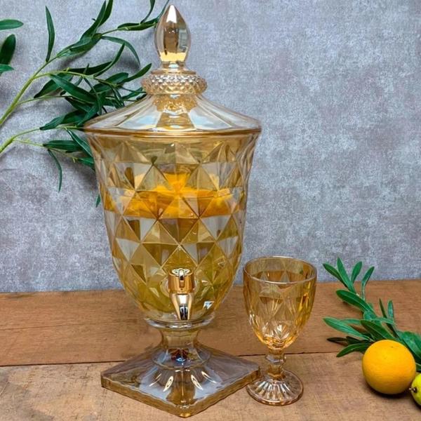 Dispenser bebidas luxo suqueira cristal 3 litros dourado - FAÇA E RESOLVA Imagem de Dispenser bebidas luxo suqueira cristal 3 litros dourado