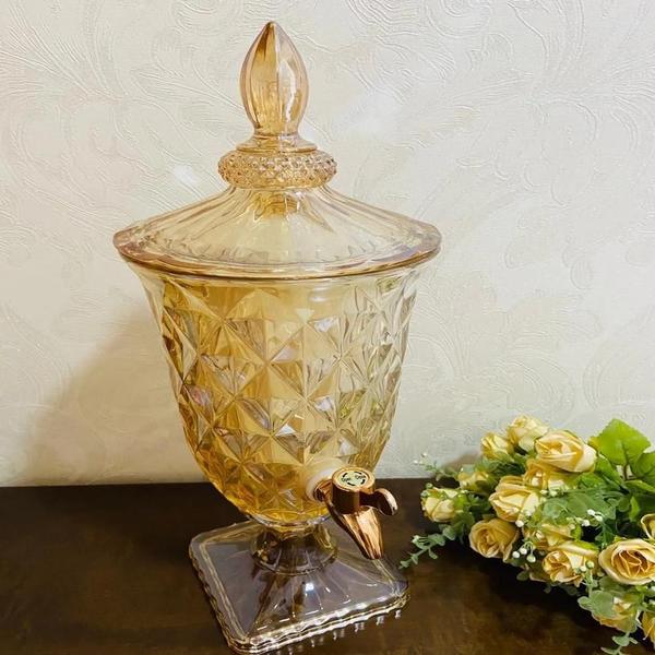 Dispenser bebidas luxo suqueira cristal 3 litros dourado - FAÇA E RESOLVA Imagem de Dispenser bebidas luxo suqueira cristal 3 litros dourado