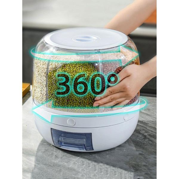 Imagem de Dispenser de Alimentos Giratorio 360 Graus 6 Divisoes Cereais Arroz Feijao Armazenamento Hermetico Armario Cozinha Preparo Refeiçao Porta Tempero