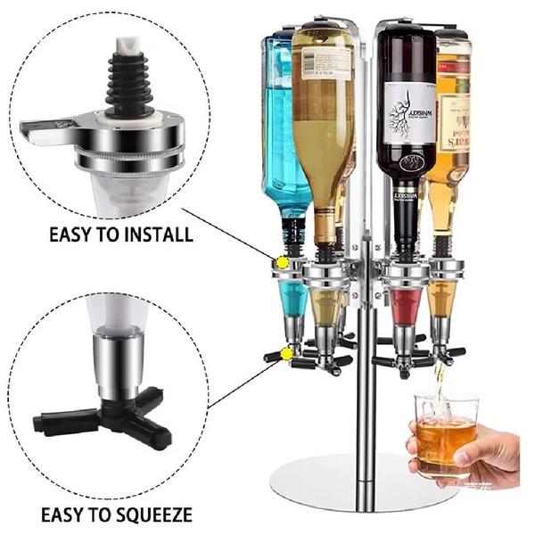 Imagem de Dispenser de bebidas giratorio porta 4 garrafas dosador suporte inox mesa dose shot gin whisky licor adega bar butler pi