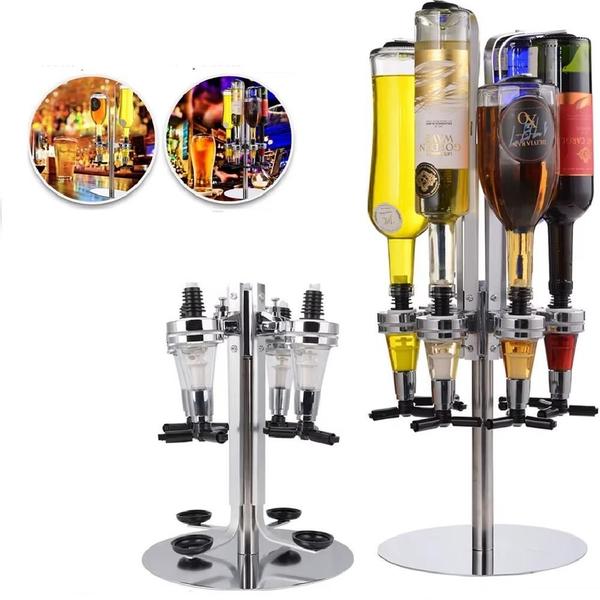 Imagem de Dispenser de bebidas giratorio porta 4 garrafas dosador suporte inox mesa dose shot gin whisky licor adega bar butler pi