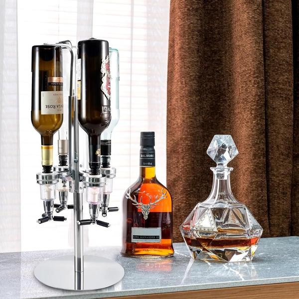 Imagem de Dispenser de bebidas giratorio porta 4 garrafas dosador suporte inox mesa dose shot gin whisky licor adega bar butler pi