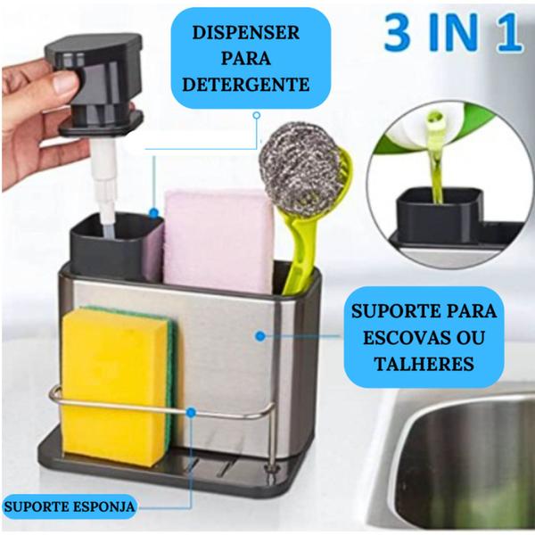 Imagem de Dispenser de detergente de aço inox com suporte para esponja