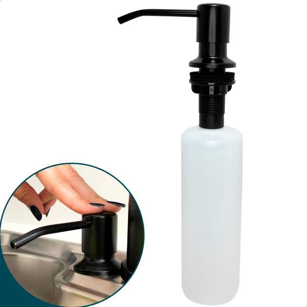 Imagem de Dispenser Dosador 350ml de Detergente Aço Inox304 Preto Fosco Porta Detergente De Embutir Pia Cozinha Porta Sabonete Liquido Embutido Bancada Banheiro