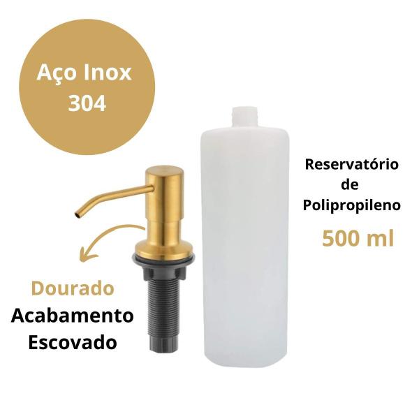 Imagem de Dispenser dosador de sabão líquido para cozinha embutir dourado gold 500ml - westing by bsmix