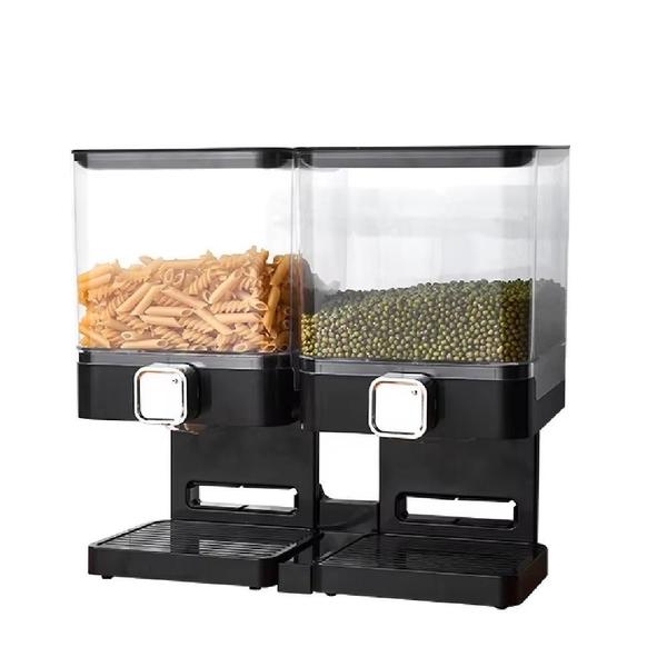 Imagem de Dispenser duplo de cereais porta alimentos sucrilhos granola gaos mantimentos com 2 potes luxo preto