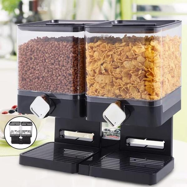 Imagem de Dispenser duplo de cereais porta alimentos sucrilhos granola gaos mantimentos com 2 potes luxo preto