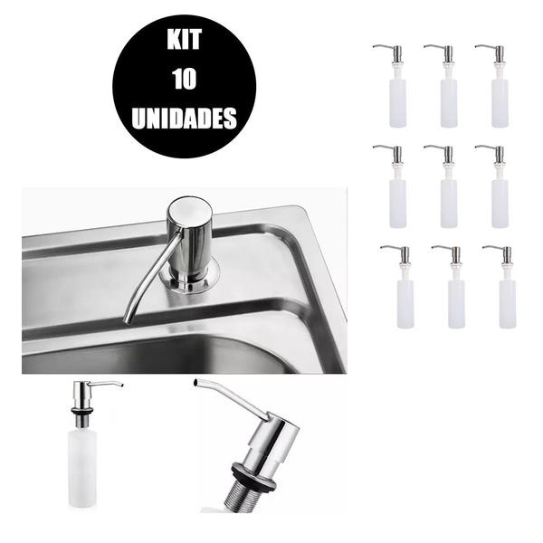 Imagem de Dispenser Embutir Kit 10 Unidades Dosador Detergente Sabao Sabonete Liquido Banheiro Lavabo Pia Cozinha