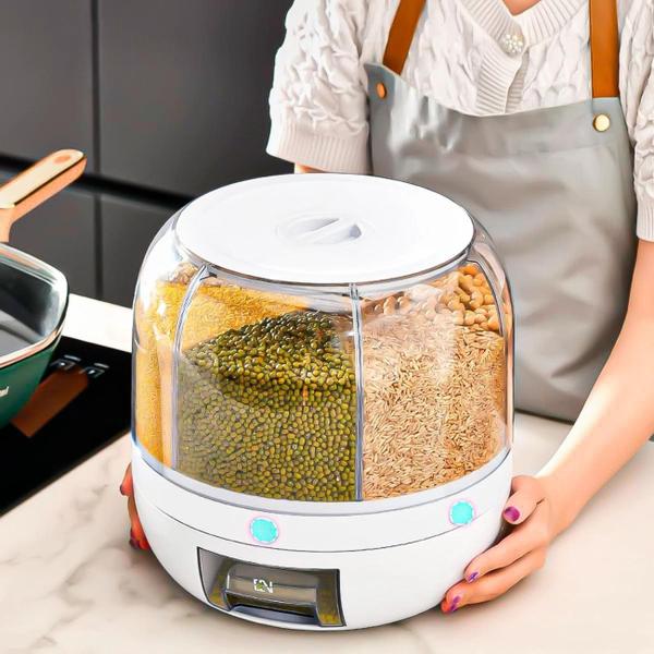 Imagem de Dispenser Organizador de Alimentos Giratório com 6 Compartimentos para Grãos Cereais Arroz Farinha