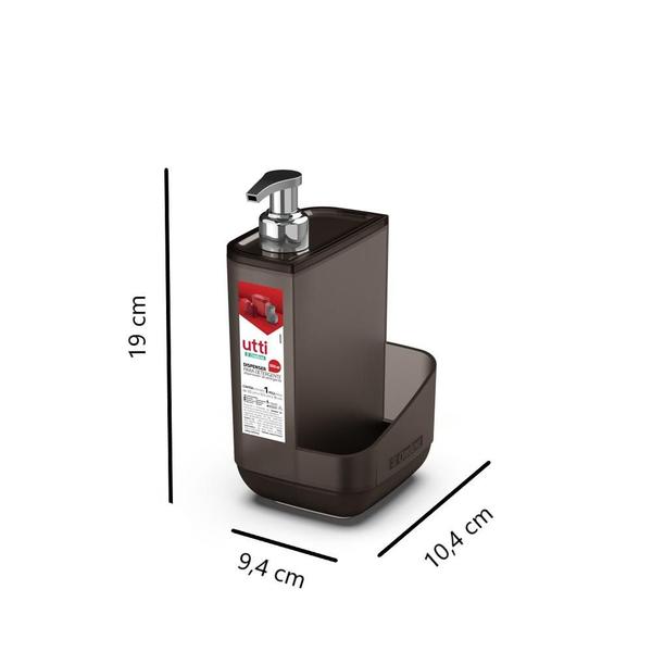 Dispenser Para Detergente Com Porta Esponja Suporte Organizador de Pia Cozinha Limpeza Ordene Preto Imagem de Dispenser Para Detergente Com Porta Esponja Suporte Organizador de Pia Cozinha Limpeza Ordene Preto