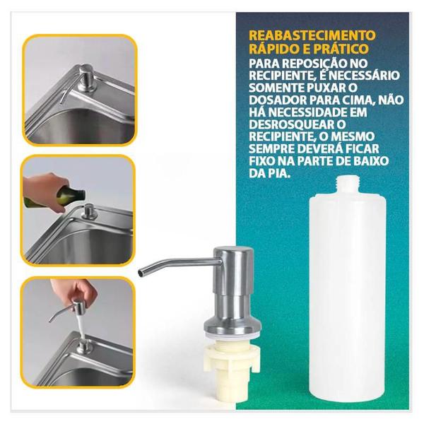 Dispenser para Embutir Detergente Inox Porta Sabonete Líquido Pia 350ml - Clink Imagem de Dispenser para Embutir Detergente Inox Porta Sabonete Líquido Pia 350ml
