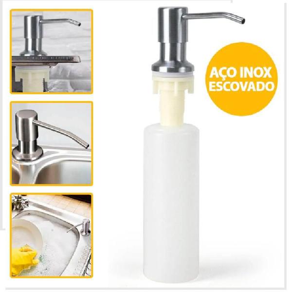 Dispenser para Embutir Detergente Inox Porta Sabonete Líquido Pia 350ml - Clink Imagem de Dispenser para Embutir Detergente Inox Porta Sabonete Líquido Pia 350ml