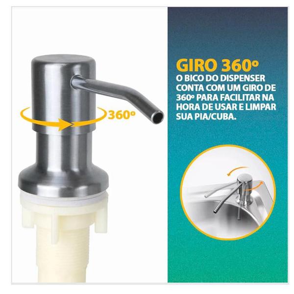 Dispenser para Embutir Detergente Inox Porta Sabonete Líquido Pia 350ml - Clink Imagem de Dispenser para Embutir Detergente Inox Porta Sabonete Líquido Pia 350ml
