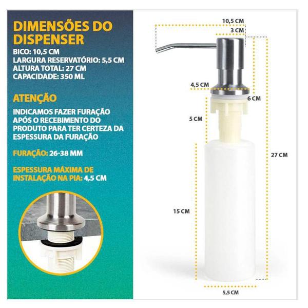 Dispenser para Embutir Detergente Inox Porta Sabonete Líquido Pia 350ml - Clink Imagem de Dispenser para Embutir Detergente Inox Porta Sabonete Líquido Pia 350ml