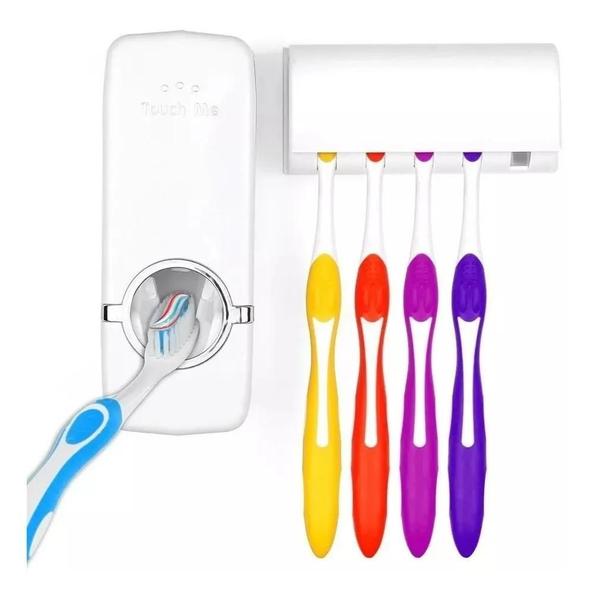 Dispenser Pasta De Dente Com Suporte De Escova Branco - Touch Me Imagem de Dispenser Pasta De Dente Com Suporte De Escova Branco