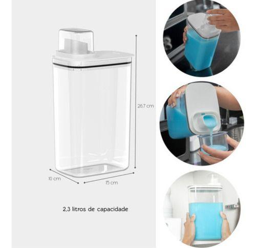 Imagem de Dispenser Porta Amaciante Sabão Liquido Para Produtos de Limpeza Lavanderia C/ Tampa Medidora e Bico Dosador 2,3L Anti-Desperdício