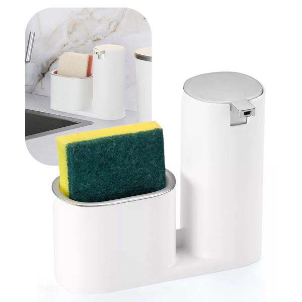 Dispenser Porta Dertergente E Bucha Luxo 350 ml Plastico Arthi Branco Imagem de Dispenser Porta Dertergente E Bucha Luxo 350 ml Plastico Arthi Branco