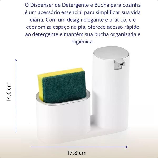 Dispenser Porta Dertergente E Bucha Luxo 350 ml Plastico Arthi Branco Imagem de Dispenser Porta Dertergente E Bucha Luxo 350 ml Plastico Arthi Branco