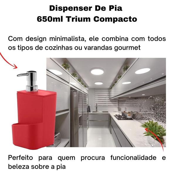 Imagem de Dispenser Porta Detergente Dosador Sabão Liquido p/ Bancada 650ML Ou Trium Com Suporte p/ Esponja