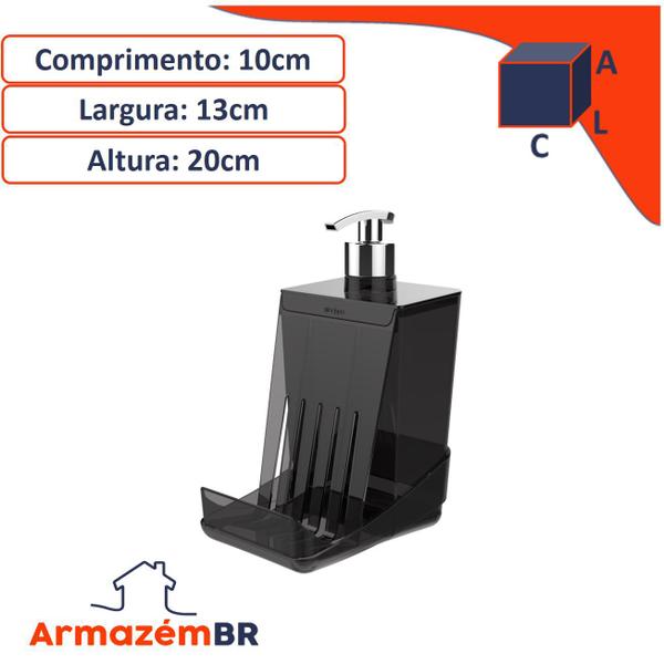 Imagem de Dispenser Porta Detergente Líquido 500ml Esponja Pia Cozinha Preto Smart S - Crippa