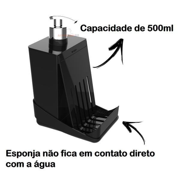 Imagem de Dispenser Porta Detergente Líquido 500ml Esponja Pia Cozinha Preto Smart S - Crippa