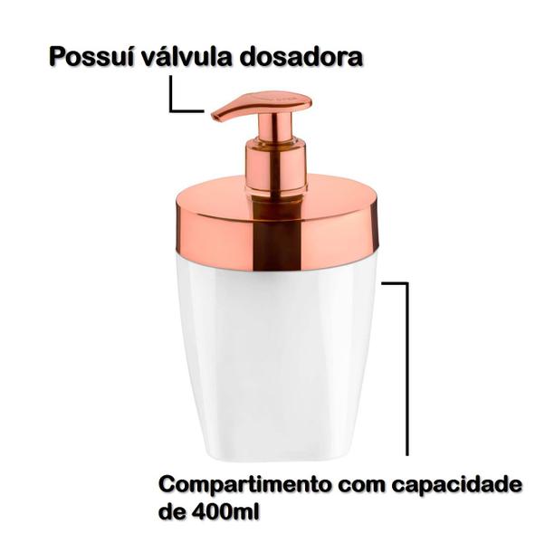 Imagem de Dispenser Porta Sabonete Líquido 400ml Saboneteira Pia Banheiro Branco Rose Gold - 2702BCR Future