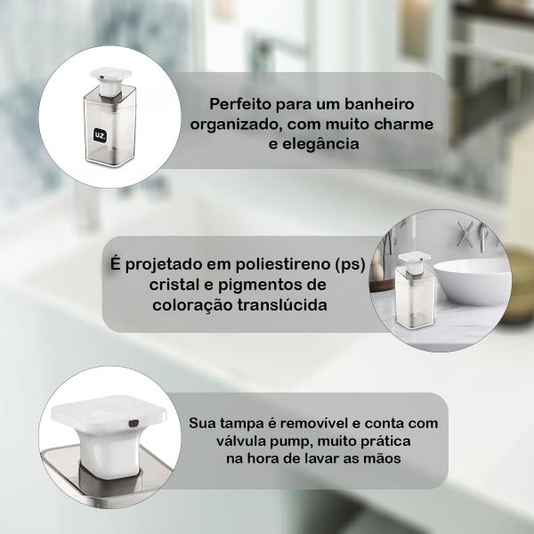 Imagem de Dispenser Porta Sabonete Líquido Elegante Decoração Lavabo Banheiro Translúcido