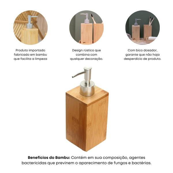 Dispenser Porta Sabonete Líquido Em Bambu De Luxo Banheiro Yoi Imagem de Dispenser Porta Sabonete Líquido Em Bambu De Luxo Banheiro Yoi