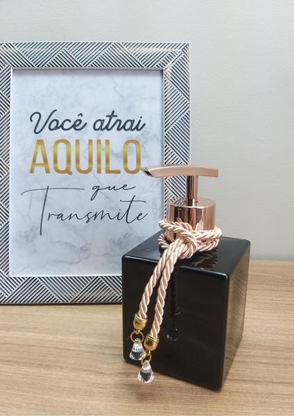 Imagem de Dispenser Porta Sabonete Líquido Saboneteira Vidro Preto e Rosê Gold