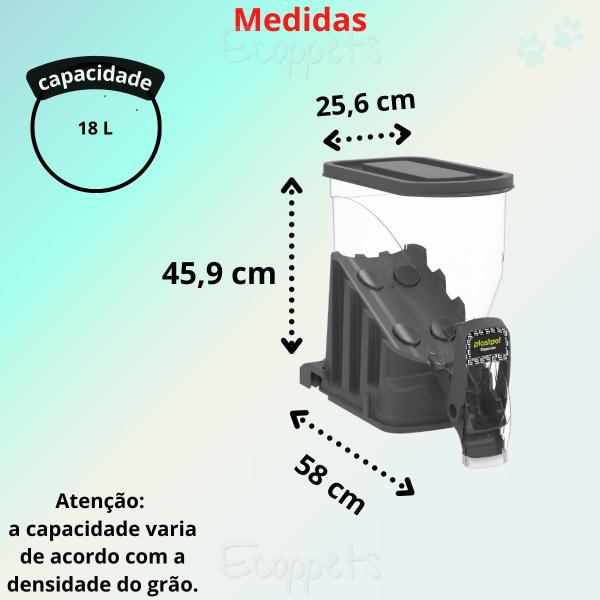 Dispenser Pro Armazenador De Ração Unitário 18l C/ Fixador - Plast Pet Imagem de Dispenser Pro Armazenador De Ração Unitário 18l C/ Fixador
