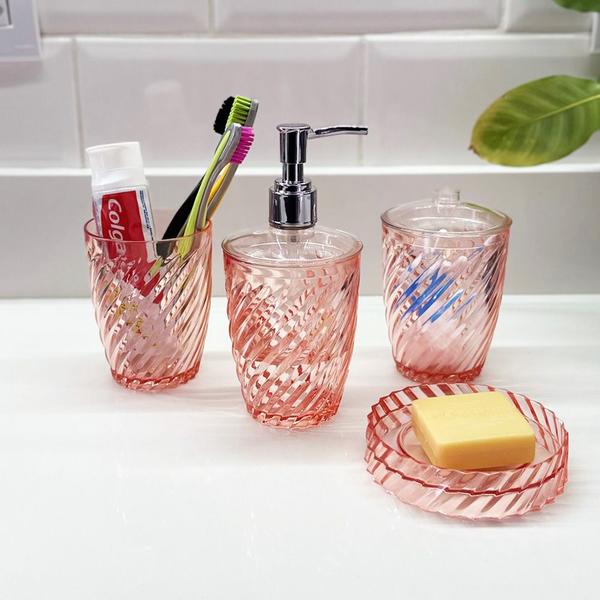 Imagem de Dispenser sabonete líquido álcool gel saboneteira pia banheiro porta escovas pasta de dente Plasútil