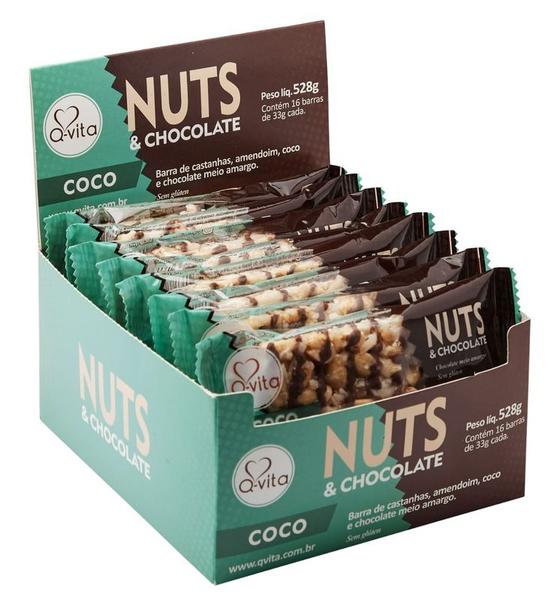 Display Barrinha Nuts Coco Chocolate - 16un Qvita Imagem de Display Barrinha Nuts Coco Chocolate - 16un Qvita