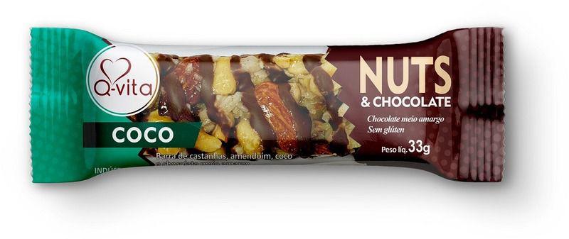 Display Barrinha Nuts Coco Chocolate - 16un Qvita Imagem de Display Barrinha Nuts Coco Chocolate - 16un Qvita