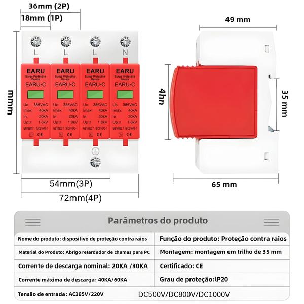 Imagem de Dispositivo De Proteção Contra Surtos De Energia Doméstica De Baixa Tensão SPD Pára-raios 1/2/3/4