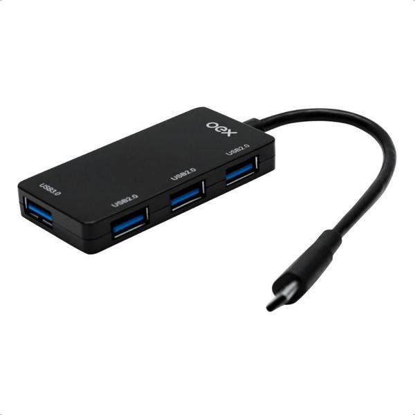 Imagem de Distribuidor Conexão HUB USB-C 3.0 4 Portas OEX HB103 Preto