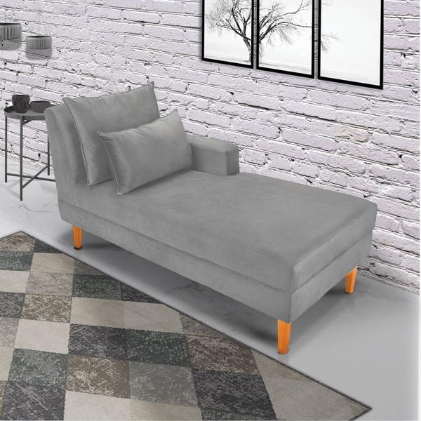 Imagem de Divã Chaise Chloe 160 cm Veludo Pés Chanfrado Castanho - D'Rossi