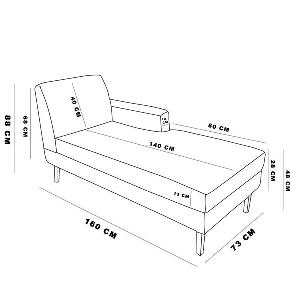 Imagem de Divã Chaise Chloe 160 cm Veludo Pés Chanfrado Castanho - D'Rossi