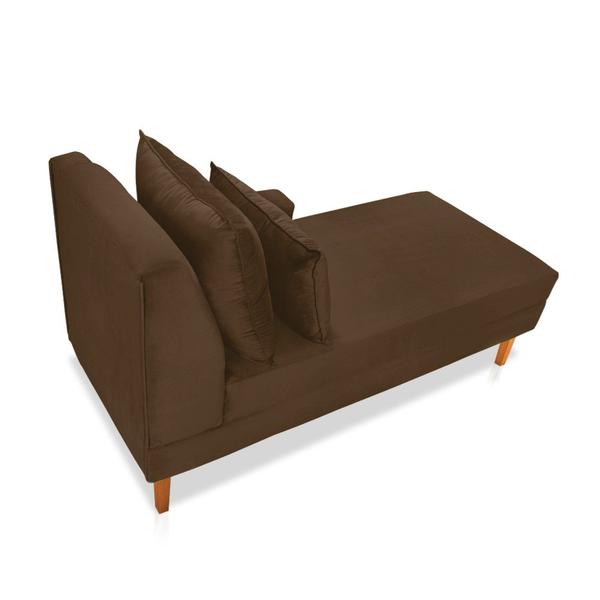 Imagem de Divã Chaise Chloe 160 cm Veludo Pés Chanfrado Castanho - D'Rossi