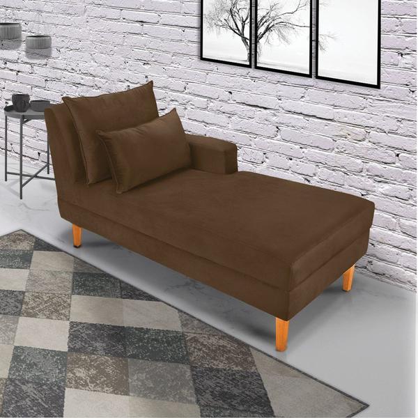 Imagem de Divã Chaise Chloe 160 cm Veludo Pés Chanfrado Castanho - D'Rossi