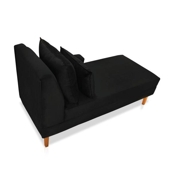 Imagem de Divã Chaise Chloe 160 cm Veludo Preto Pés Chanfrado Castanho - D'Rossi