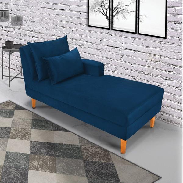 Imagem de Divã Chaise Jade 1,60 Cm Pés chanfrado Suede Azul Marinho