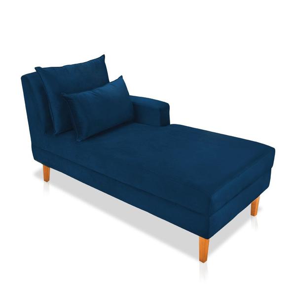 Imagem de Divã Chaise Jade 1,60 Cm Pés chanfrado Suede Azul Marinho