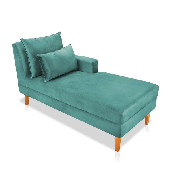 Imagem de Divã Chaise Jade 1,60 Cm Pés chanfrado Suede Azul Tiffany