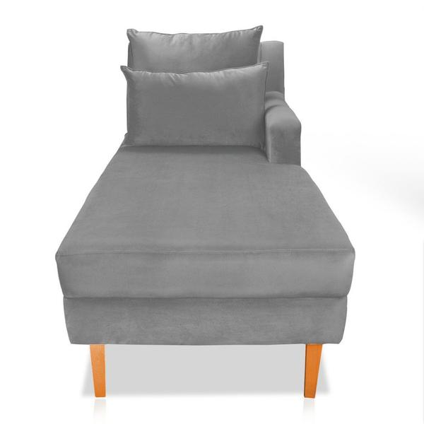 Imagem de Divã Chaise Jade 1,60 Cm Pés chanfrado Suede Cinza