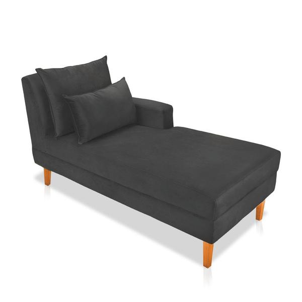 Imagem de Divã Chaise Jade 1,60 Cm Pés chanfrado Suede Grafite