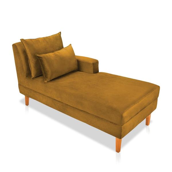 Imagem de Divã Chaise Jade 1,60 Cm Pés chanfrado Suede Mostarda