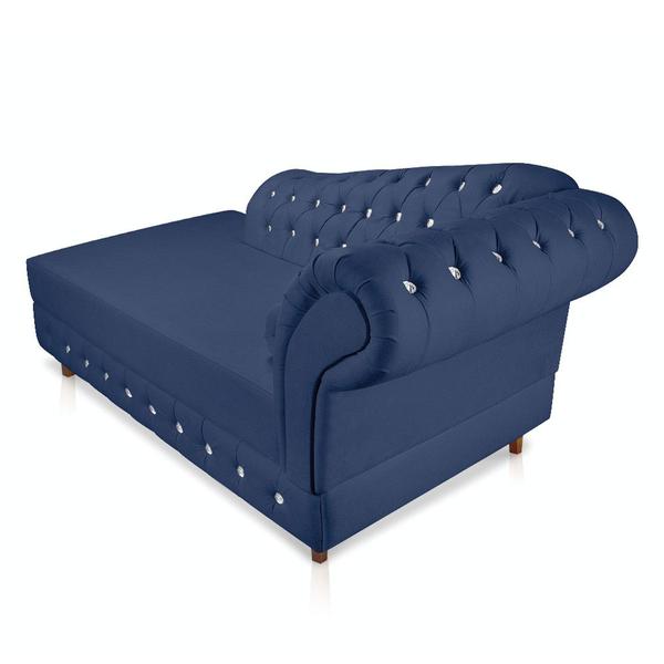 Imagem de Divã Chesterfield 165 cm Capitonado com Strass Suede Azul Marinho - D'Rossi